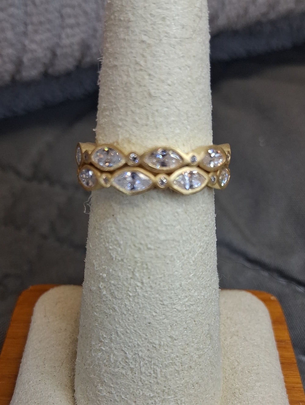 Freida Rothman Sterling Silver and 14kt Matte Gold 2 Ring Set/Marquise cz Stones